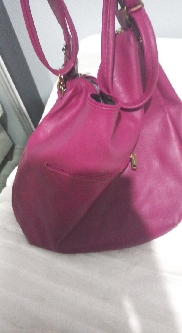 Mor Deri Kadın Çantası Fermuarlı - Görsel 5