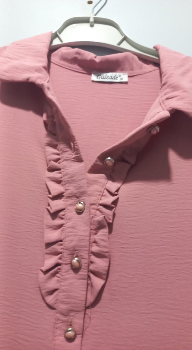 Pembe Uzun Kollu Fırfırlı Kadın Tunik - Görsel 2