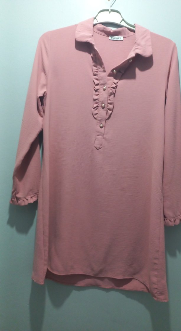 Pembe Uzun Kollu Fırfırlı Kadın Tunik - Görsel 4