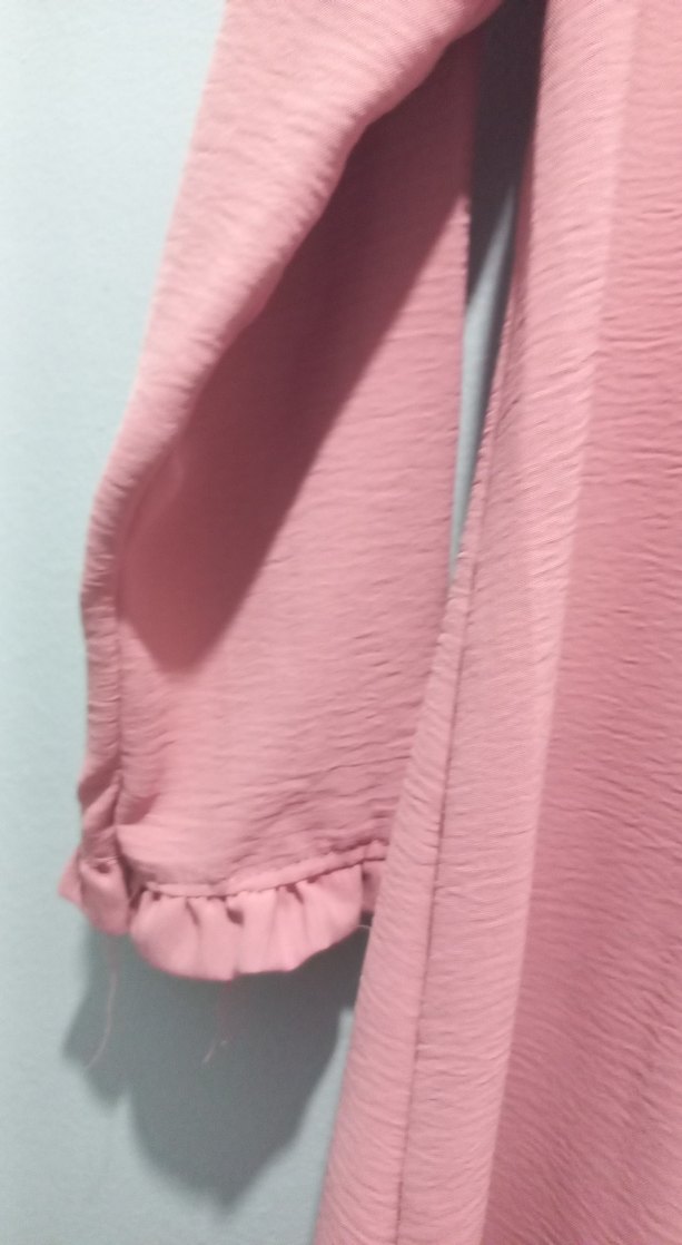 Pembe Uzun Kollu Fırfırlı Kadın Tunik - Görsel 3