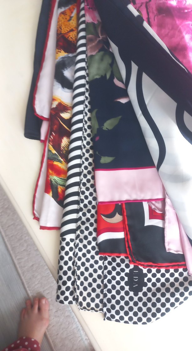 Renkli Drapeli Kadın İpek Fular - Görsel 2