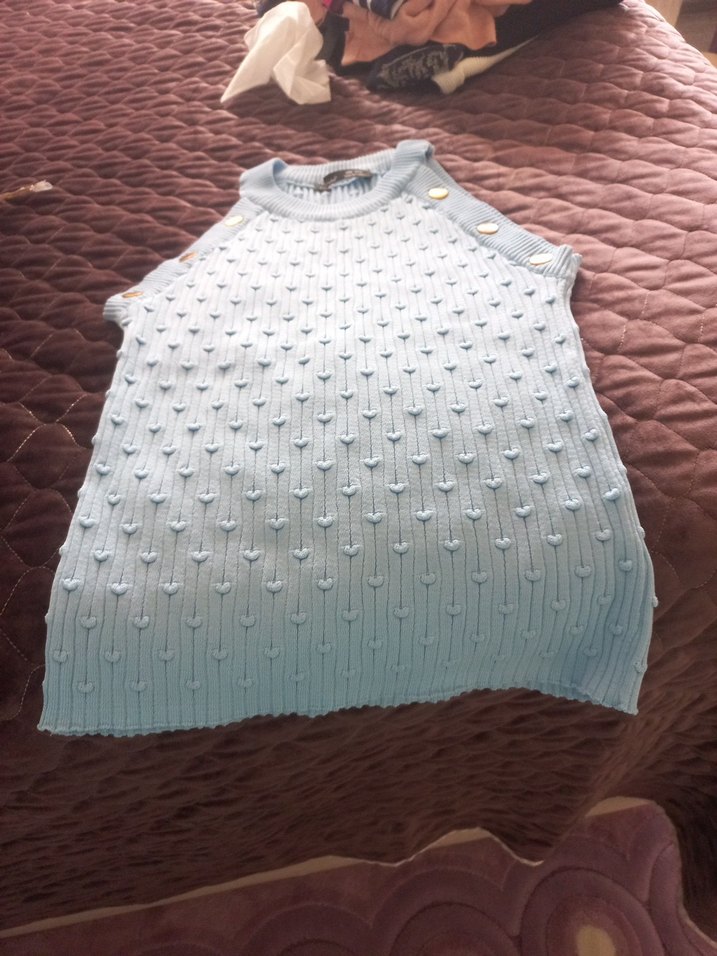 Beyaz Triko Kolsuz Midi Kazak - Görsel 3