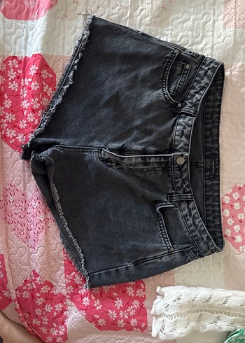 Kadın Gri Siyah  Mini Kot Şort - Görsel 5