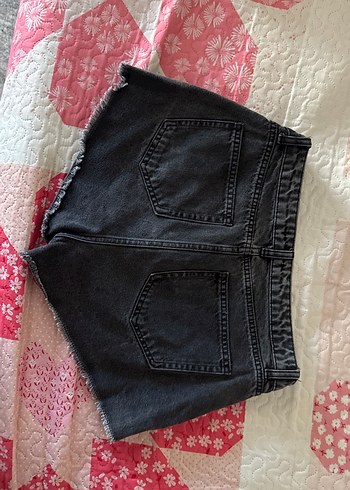 Kadın Gri Siyah  Mini Kot Şort - Görsel 3