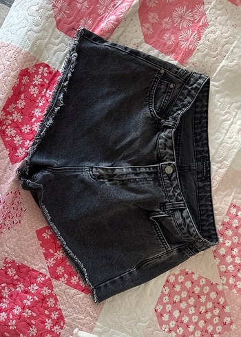 Kadın Gri Siyah  Mini Kot Şort - Görsel 2