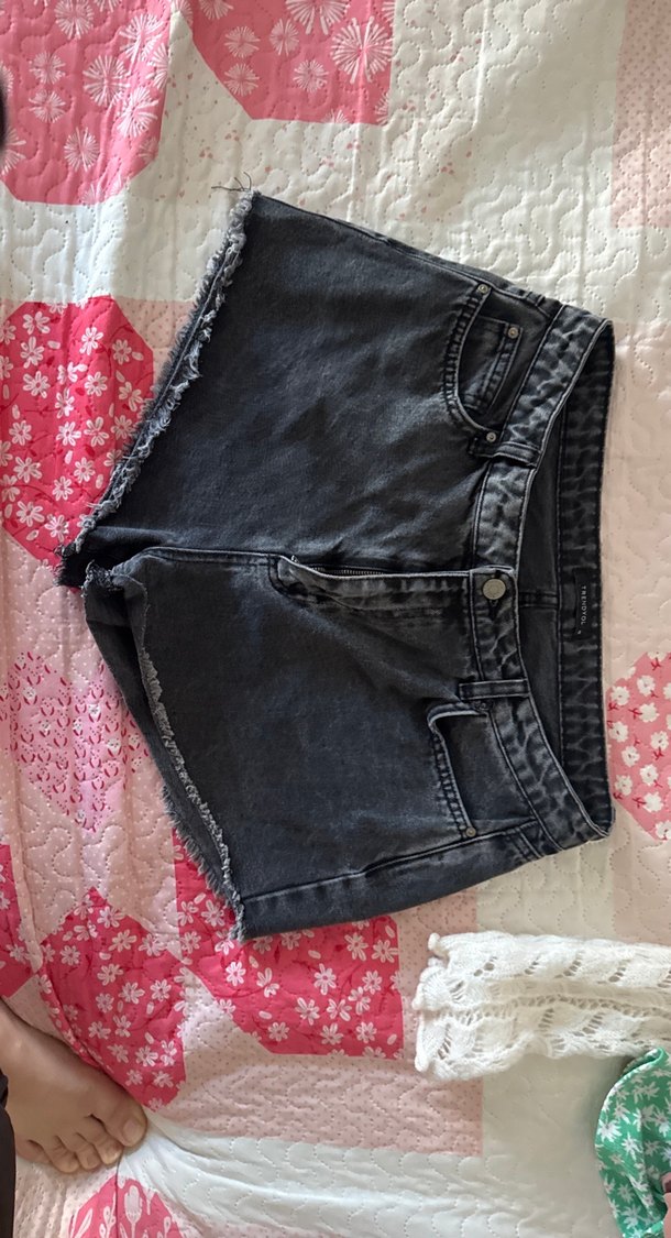 Kadın Gri Siyah  Mini Kot Şort - Görsel 5