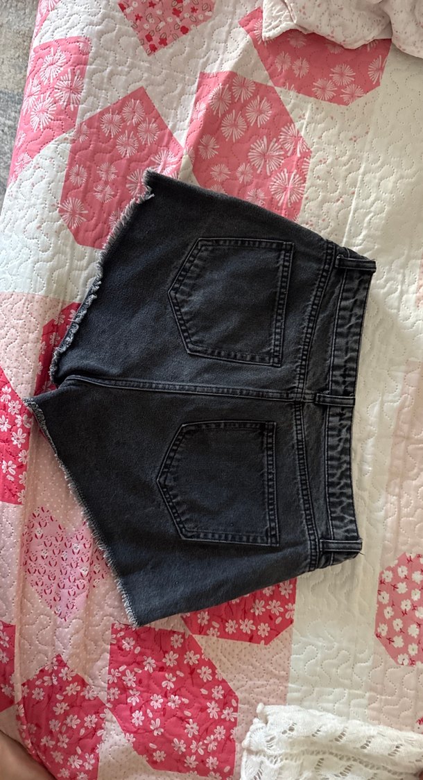 Kadın Gri Siyah  Mini Kot Şort - Görsel 3