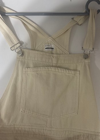 Bej Pamuklu Midi Kadın Şort Tulum - Görsel 3