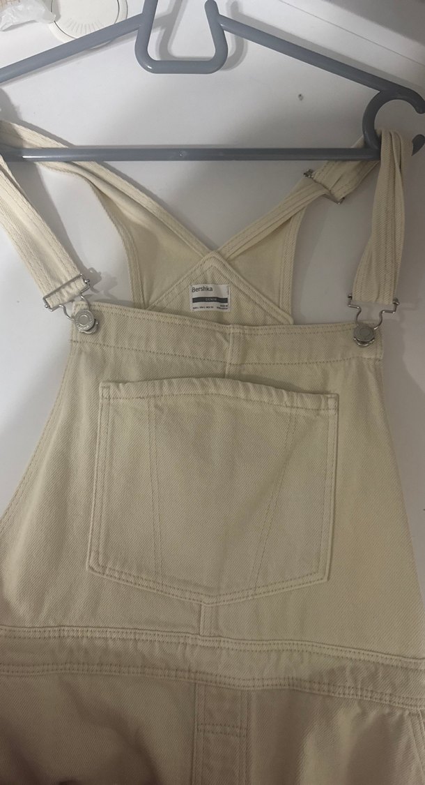 Bej Pamuklu Midi Kadın Şort Tulum - Görsel 3