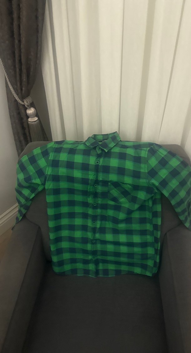 Çocuk erkek Düğmeli Yeşil Kareli Uzun Kollu Gömlek - Görsel 3