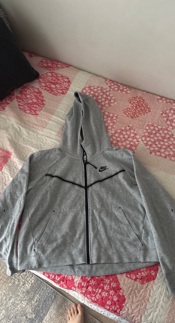 Orijinal Gri Nike Fermuarlı Kapüşonlu kadın tech - Görsel 2