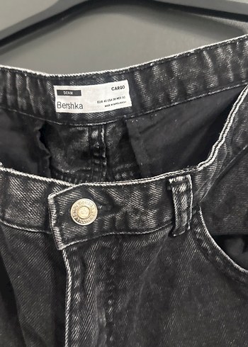 Kadın Siyah Bol Kesim Kargo Kot Pantolon - Görsel 3