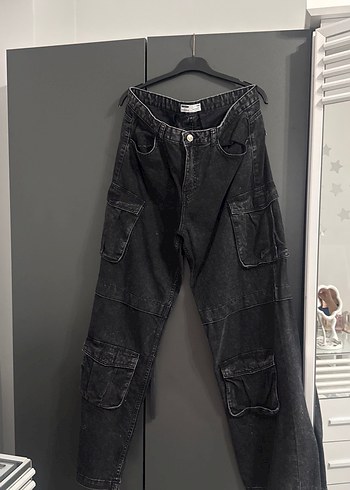 Kadın Siyah Bol Kesim Kargo Kot Pantolon - Görsel 2