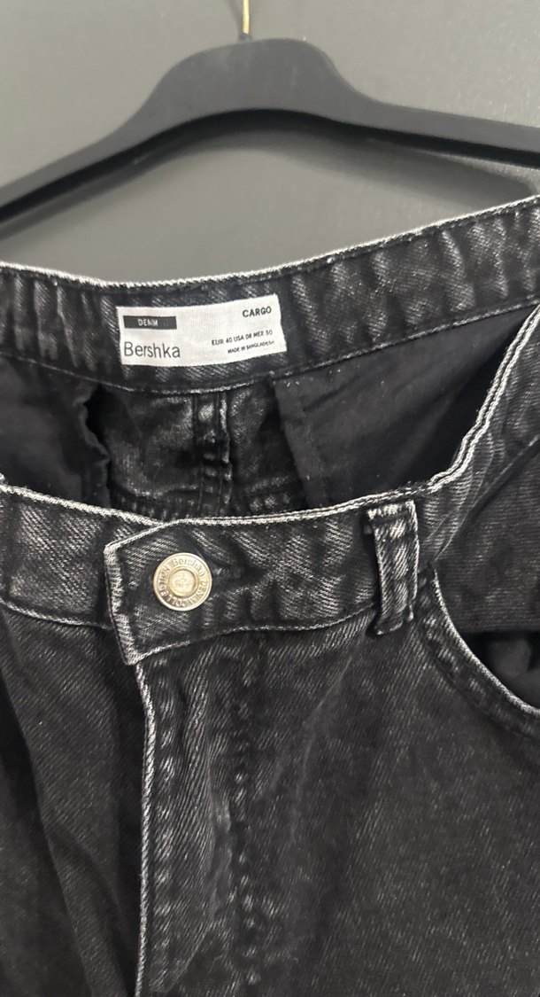 Kadın Siyah Bol Kesim Kargo Kot Pantolon - Görsel 3