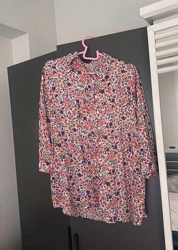 Bohem Çok Renkli Uzun Kollu Midi Gömlek - Görsel 2