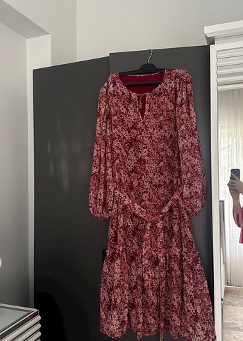 Bordo Bohem Uzun Kollu elbise tesettür için uygudur - Görsel 2