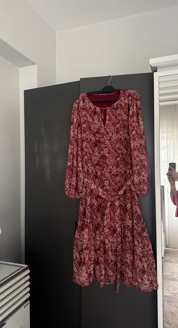 Bordo Bohem Uzun Kollu elbise tesettür için uygudur - Görsel 2