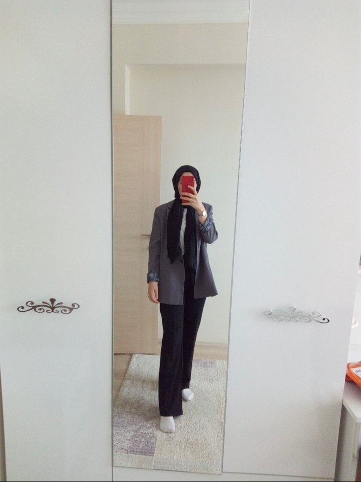 Gri Düğmeli Kadın Ofis Blazeri - Görsel 2