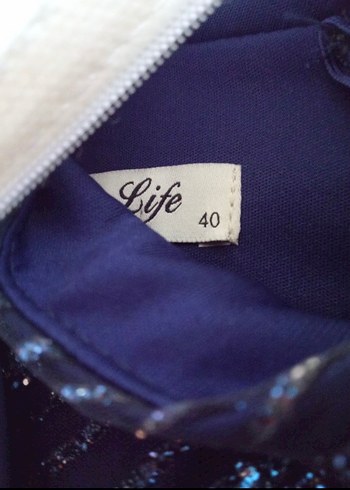 Uzun Kollu Lacivert Çiçek Desenli Abiye Elbise - Görsel 3