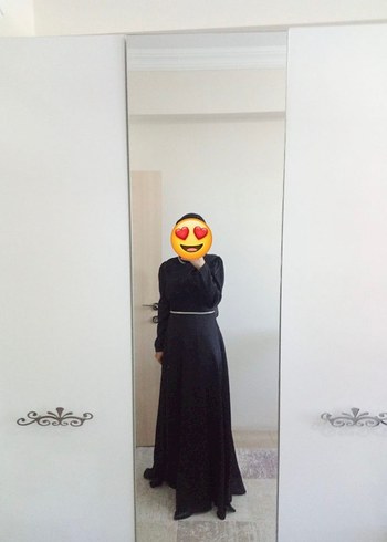 Siyah Uzun Kollu Drapeli Uzun Elbise - Görsel 2