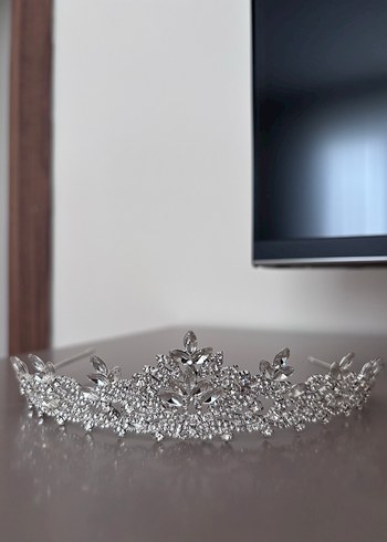 Gri Parlak Taşlı Gelin Tacı - Görsel 3