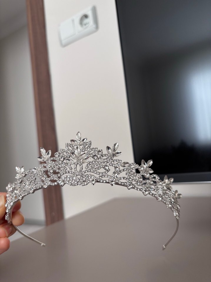 Gri Parlak Taşlı Gelin Tacı - Görsel 2
