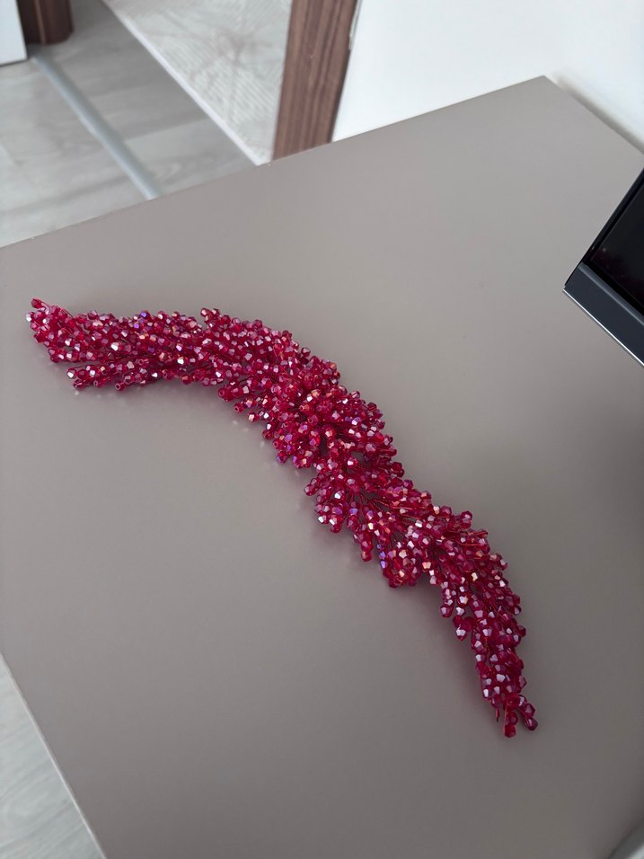 Payetli Modern Klasik Beyaz Gelin Tacı Kına Tacı ve Halay mendil - Görsel 4