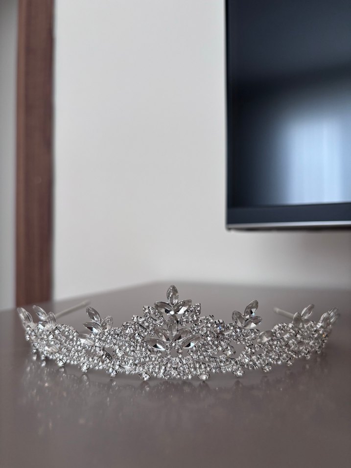 Payetli Modern Klasik Beyaz Gelin Tacı Kına Tacı ve Halay mendil - Görsel 3