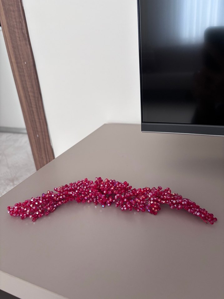 Payetli Modern Klasik Beyaz Gelin Tacı Kına Tacı ve Halay mendil - Görsel 5