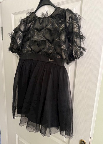 Barbie Jakarlı Siyah Kız Çocuk Elbise - Görsel 7