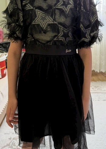 Barbie Jakarlı Siyah Kız Çocuk Elbise - Görsel 3