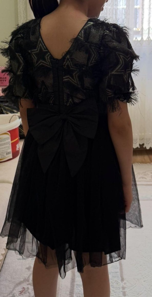 Barbie Jakarlı Siyah Kız Çocuk Elbise - Görsel 2