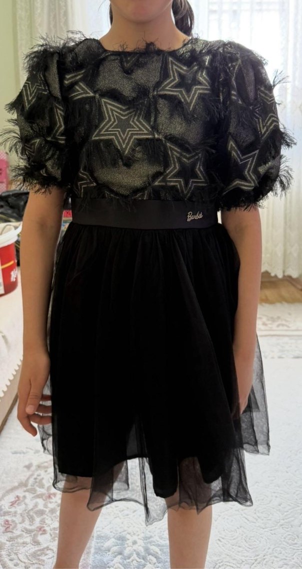 Barbie Jakarlı Siyah Kız Çocuk Elbise - Görsel 3