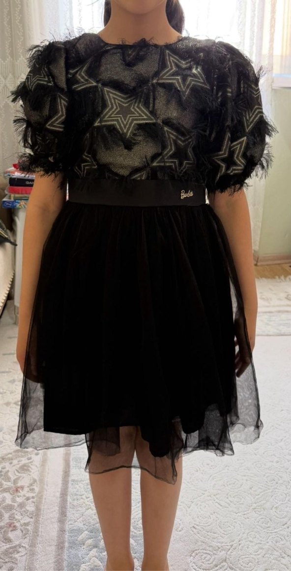 Barbie Jakarlı Siyah Kız Çocuk Elbise - Görsel 4