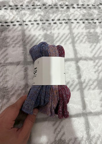 Mor Desenli Kadın Yün Çorap 3lü - Görsel 8