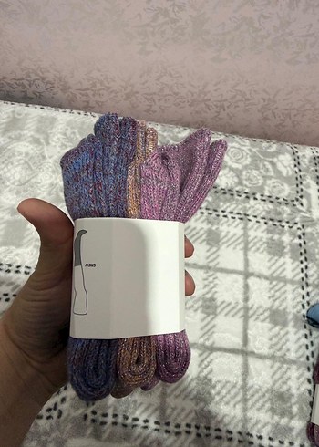 Mor Desenli Kadın Yün Çorap 3lü - Görsel 7