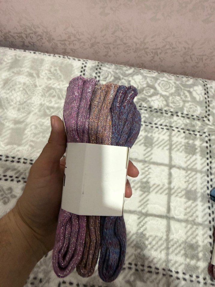 Mor Desenli Kadın Yün Çorap 3lü - Görsel 4