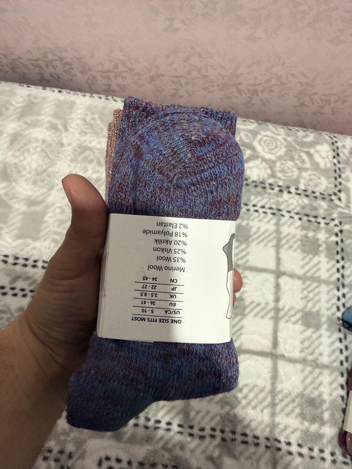 Mor Desenli Kadın Yün Çorap 3lü - Görsel 2