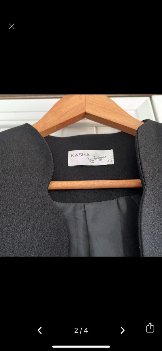 Siyah Kadın Ofis Blazeri, Düğmeli, Uzun Kollu - Görsel 2