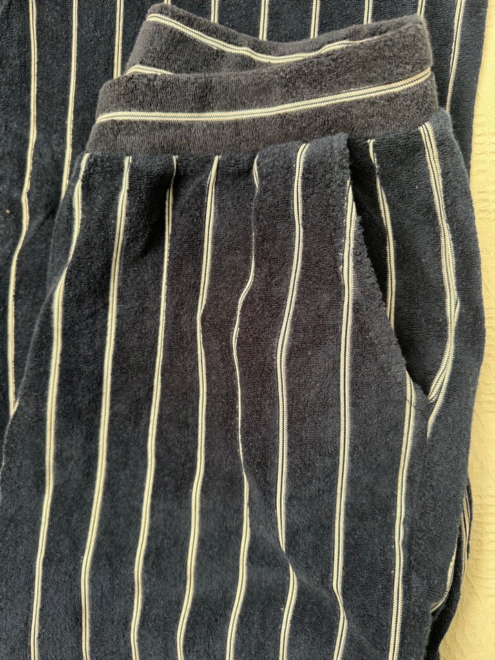 Lacivert Çizgili Pilili Kadın Kumaş Pantolon - Görsel 2