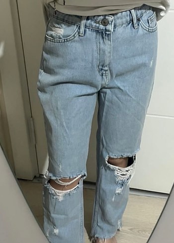 Gri Yırtık Detaylı Kadın Denim Pantolon - Görsel 2