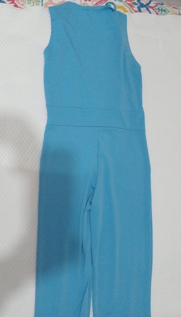 Mavi V Yakalı Kolsuz Kadın Tulum - Görsel 2