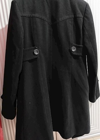 Düğmeli Siyah Kaban bayan - Görsel 5