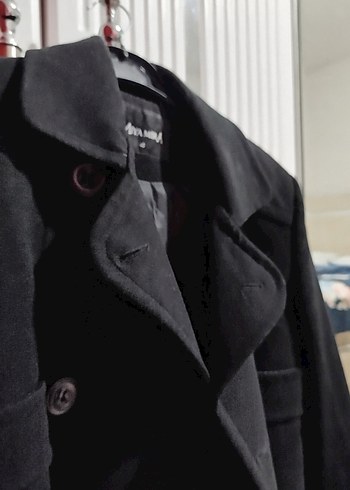 Düğmeli Siyah Kaban bayan - Görsel 6