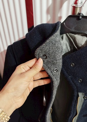 Düğmeli kadın lacıvert Kaban - Görsel 6