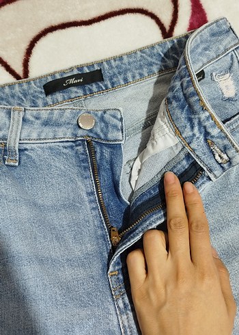 Açık Mavi Bağcıklı Kadın Denim Pantolon - Görsel 4