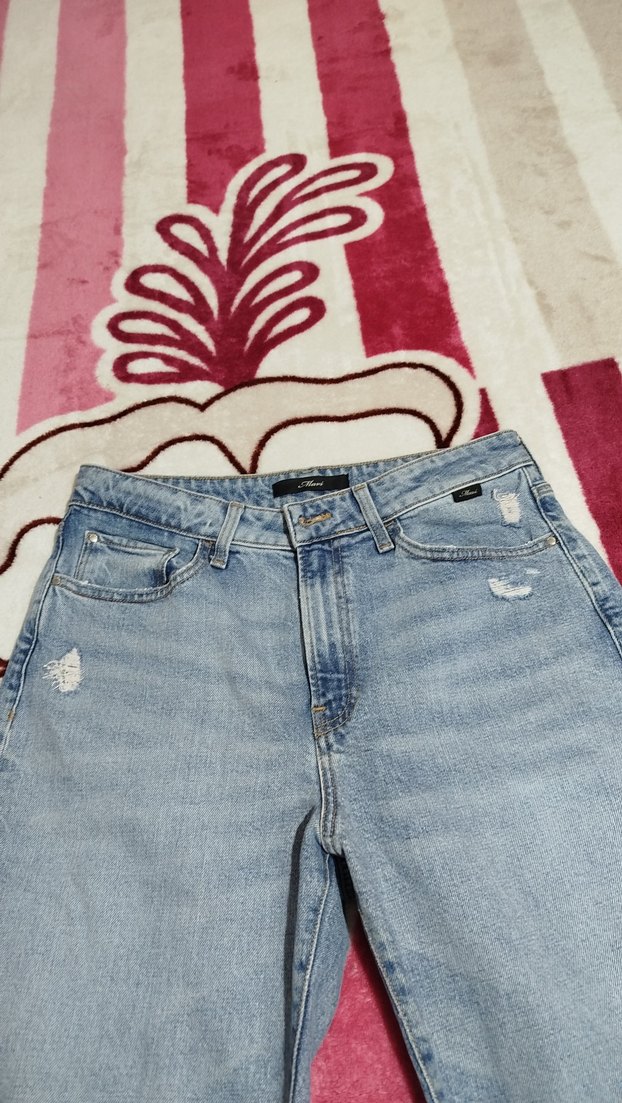 Açık Mavi Bağcıklı Kadın Denim Pantolon - Görsel 3