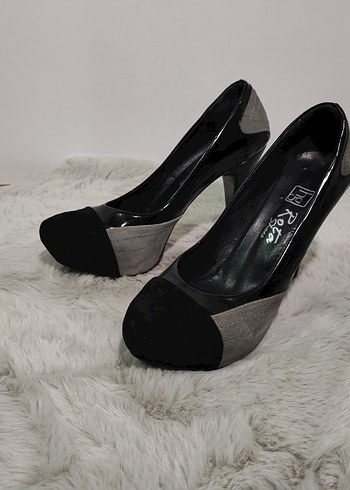 Siyah Gri Platform Topuklu Ayakkabı - Görsel 3