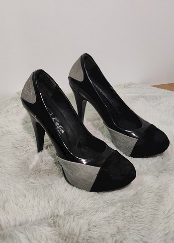 Siyah Gri Platform Topuklu Ayakkabı - Görsel 2