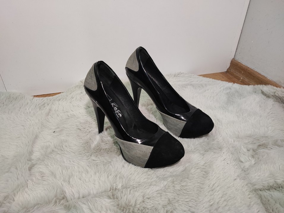 Siyah Gri Platform Topuklu Ayakkabı - Görsel 2